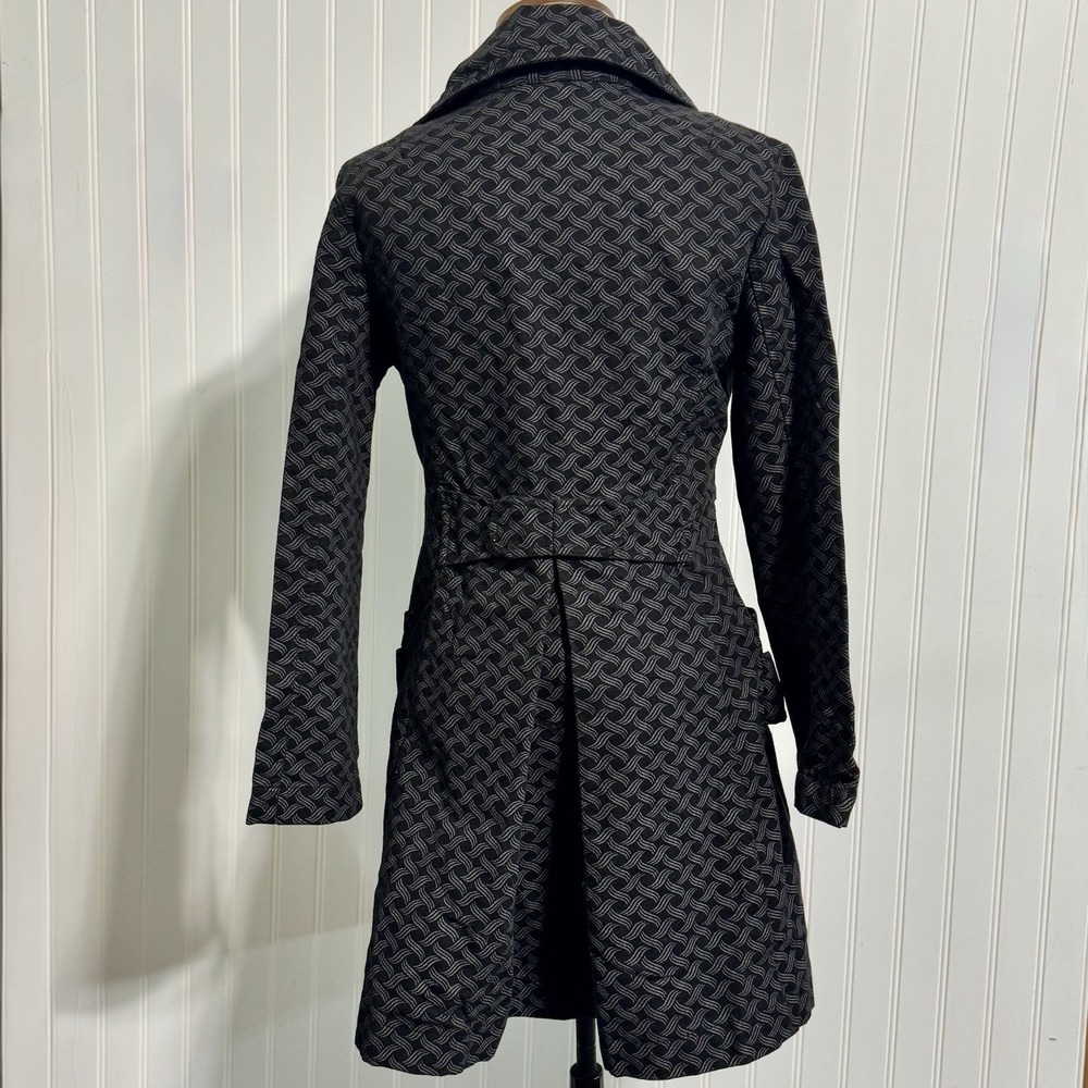 Custo Barcelona Women's Coat 6 Geometric Woven Black Trench Jacket Art‎ to Wear - Picture 2 of 9